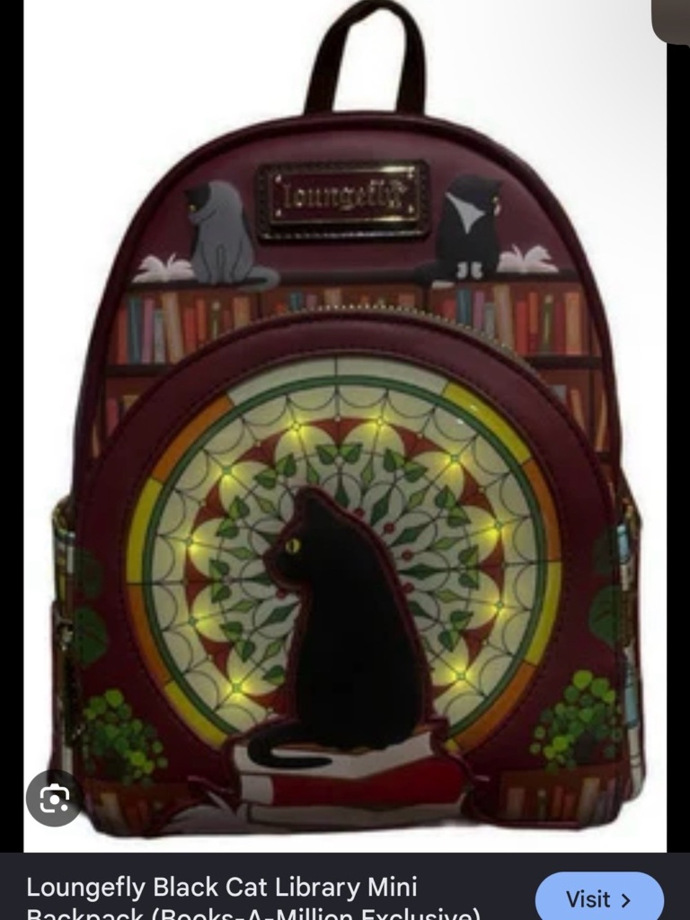 Loungefly BAM Exclusive Burgundy Black Cat Library Mini Backpack